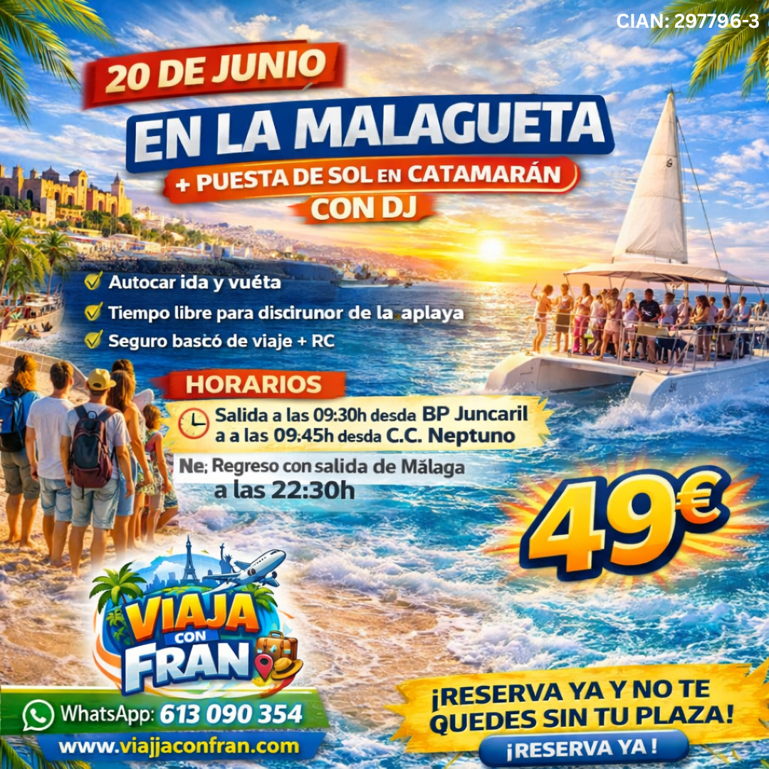 Visita cultural por Málaga + paseo en catamarán con DJ (Salida desde Granada)